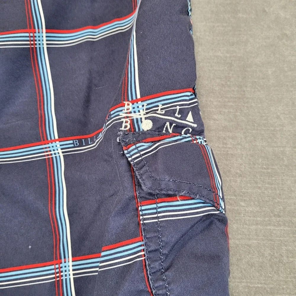 Billabong Y2K Plaid Swim Trunks Board Shorts Drawstring‎ Size 34